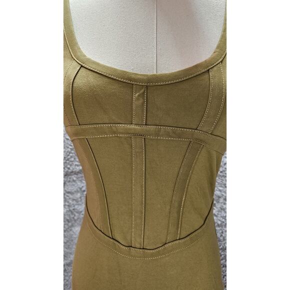 Urban Outfitters Bodycon Mini Dress Olive Army Green Corset Look Stretch Small S - Picture 2 of 4